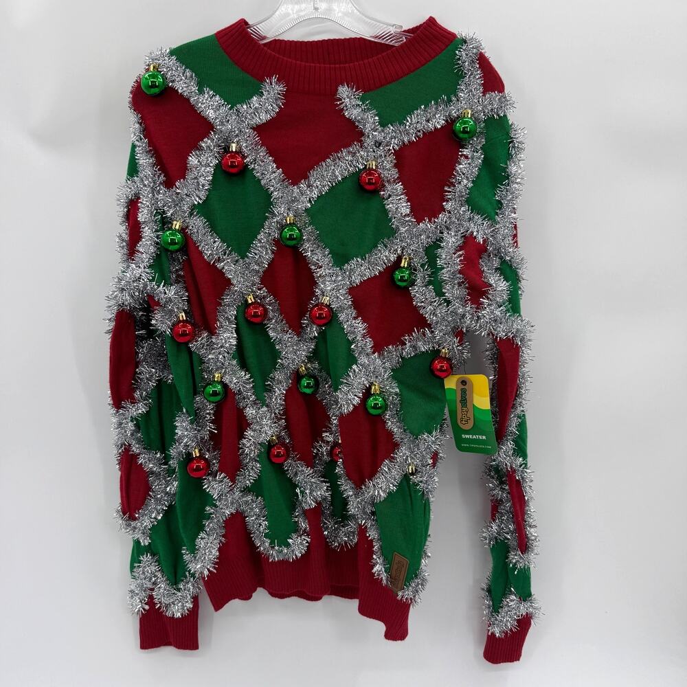 New TIPSY ELVES Tacky Tinsel Christmas Ugly Sweater Size Mens M  Holiday